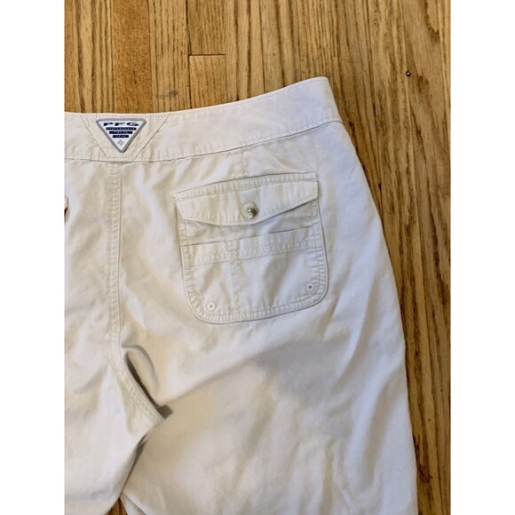 Columbia PFG Shorts Women 14 Khaki Chino Omni Shield Outdoor UV Long 10in Cotton - Picture 12 of 12